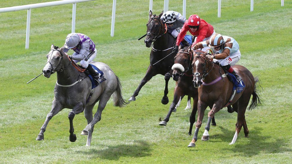 Havana Grey (left) sprints clear in the Group 2 Sapphire Stakes