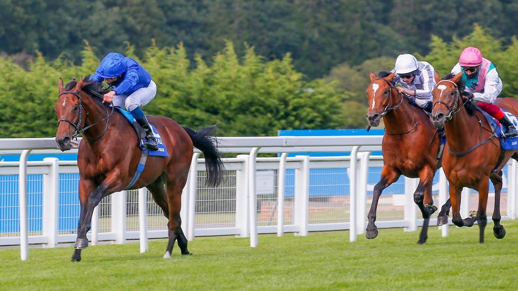 Japan (white cap): finished third behind Ghaiyyath and Enable in last year's Coral-Eclipse over 1m2f