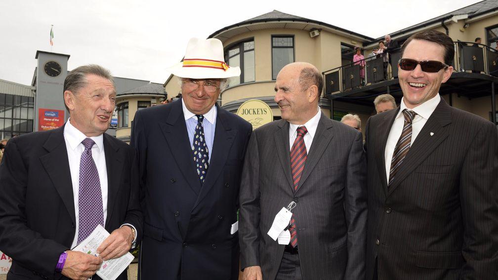 Members of team Coolmore - Derrick Smith, John Magnier and Michael Tabor - with trainer Aidan O'Brien
