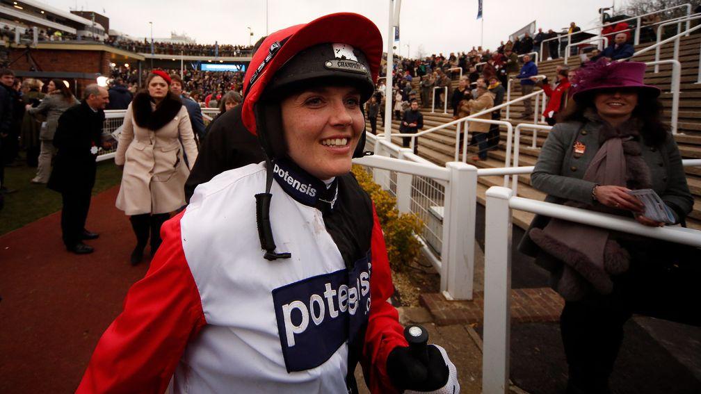 Victoria Pendleton is all smiles after riding Pacha Du Polder to finish fifth in the 2016 Foxhunter at Cheltenham