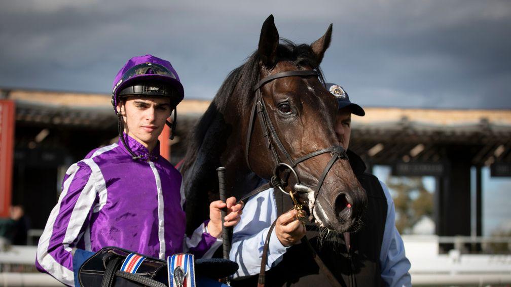 Winning jockey Donnacha O'Brien with Innisfree after the Beresford Stakes