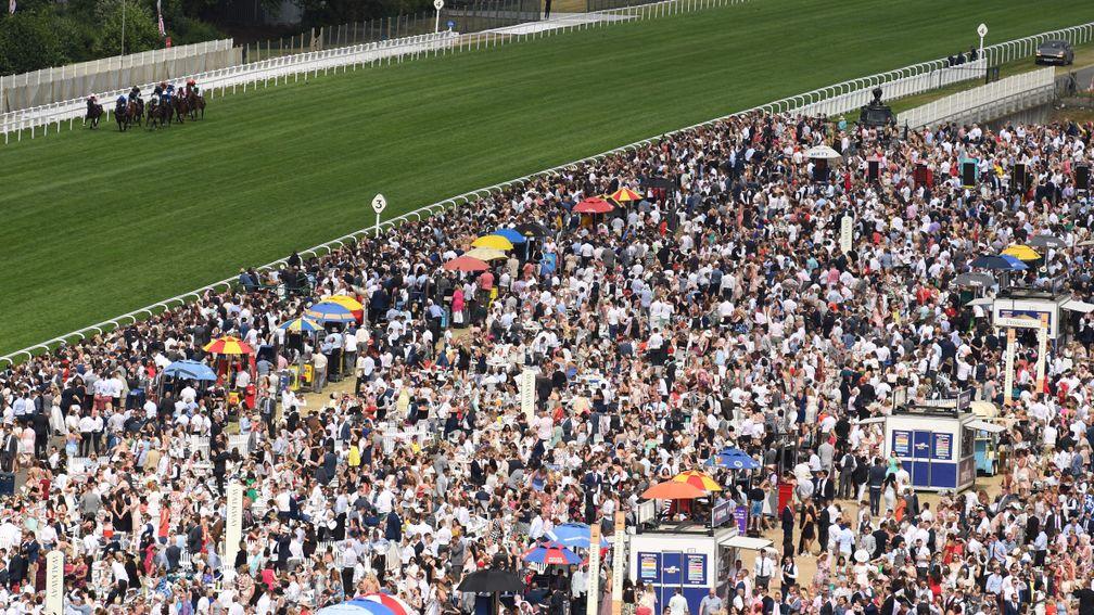 ASCOT, ENGLAND - JUNE 23:  Runners and riders make their way past the vast crowd in the Commonwealth Cup on Day Four of Royal Ascot at Ascot Racecourse on June 23, 2017 in Ascot, England.  (Photo by Mike Hewitt/Getty Images)