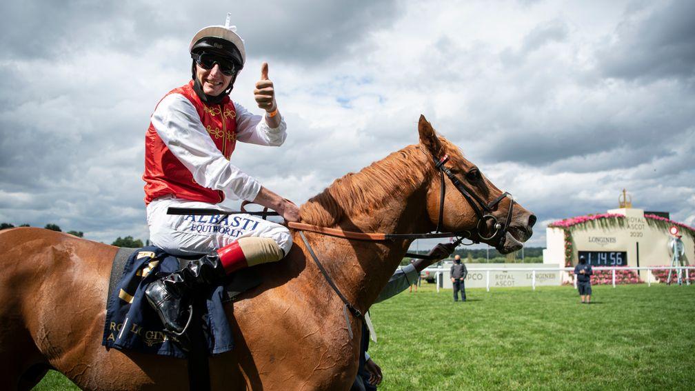 Adam Kirby celebrates after winning the Commonwealth Cup on the Clive Cox-trained Golden Horde