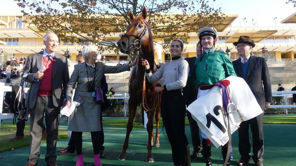 Staying star: Scope with owner/breeder Julian Richmond-Watson (left) and jockey Rob Hornby after landing the Group 1 Prix Royal-Oak