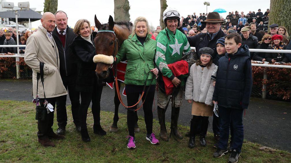 Presenting Percy with connections after capturing a second Galmoy Hurdle in 2019