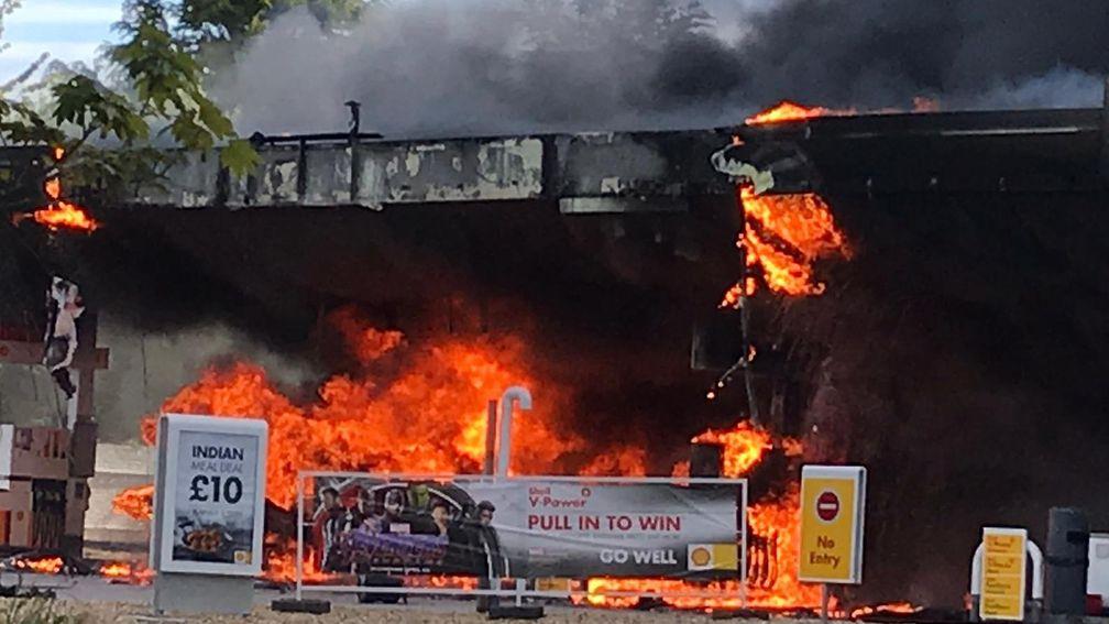 Flames engulf the petrol station near Fontwell