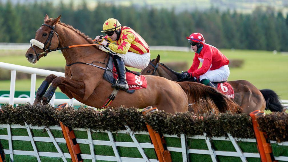 KILKENNY, IRELAND - JANUARY 27: Kevin Sexton riding Royal Kahala clear the last to win The John Mulhern Galmoy Hurdle at Gowran Park Racecourse on January 27, 2022 in Kilkenny, Ireland. (Photo by Alan Crowhurst/Getty Images)