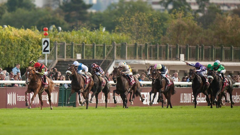The most recent Arc to be run on ground described officially as heavy saw Solemia (sheepskin noseband) defeat Orfevre in a dramatic climax to the 2012 Arc