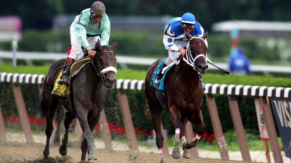 Smarty Jones (right): won the first two legs of the Triple Crown but beaten by Birdstone (left) in the Belmont