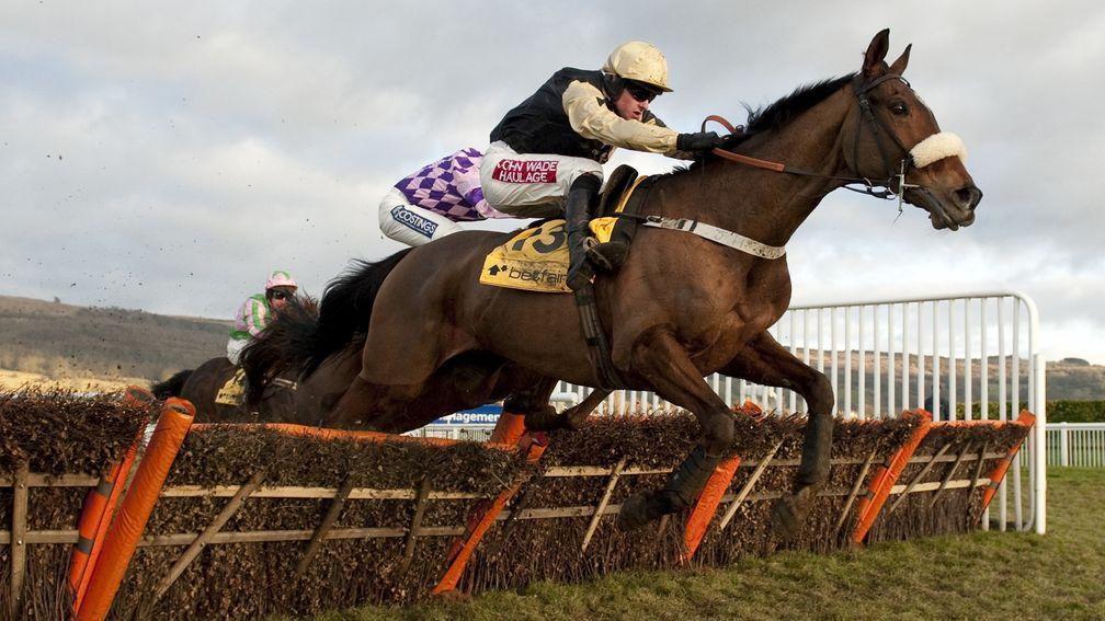 Tidal Bay (Brian Hughes) jumps the last to win the 2010 Cleeve Hurdle