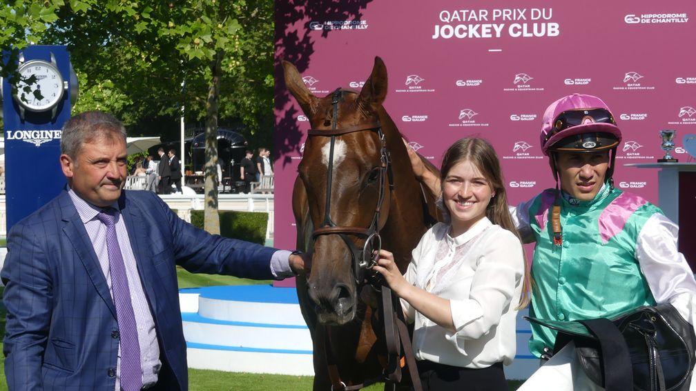 Bauyrzhan Murzabayev and Ottery after landing the G3 Prix de Royaumont
