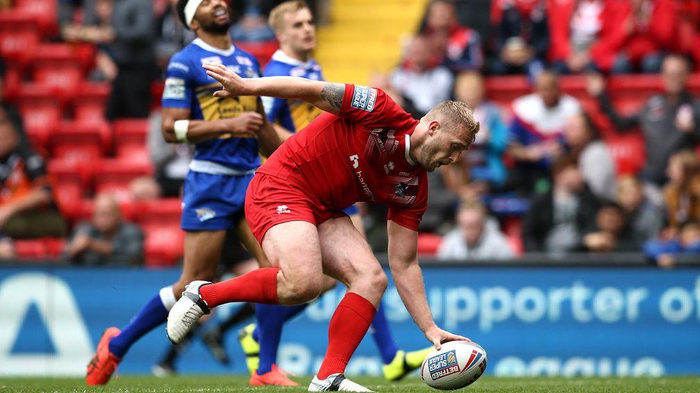 London Broncos ace Jordan Abdull touches down in the Betfred Super League clash with Leeds on Magic Weekend at Anfield in May