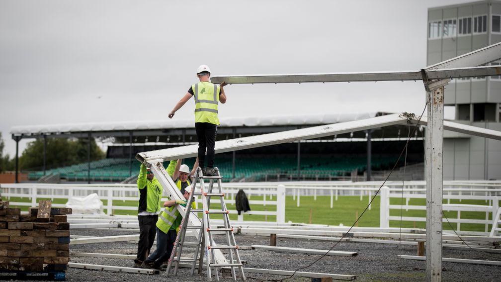 The new family fun marquee being erected on the infield at the Curragh for the second leg of Irish Champions Weekend