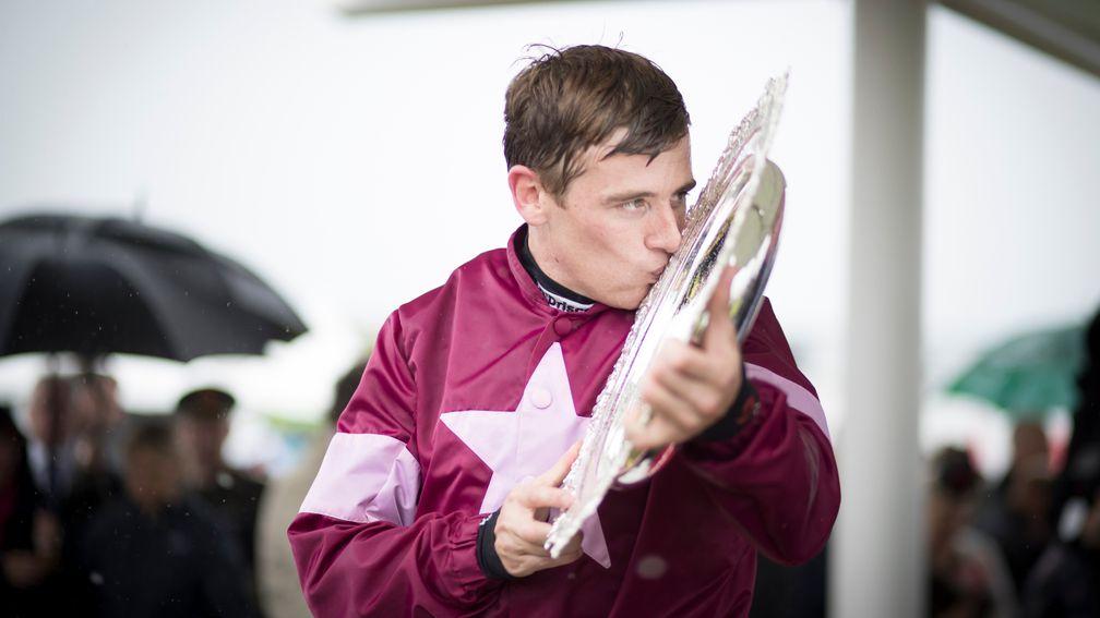 Mark Enright with the Galway Plate following his 33-1 victory on Clarcam