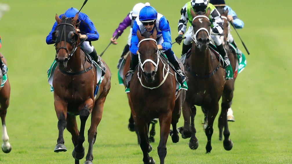 Winx beat Happy Clapper (left) in the Chipping Norton Stakes