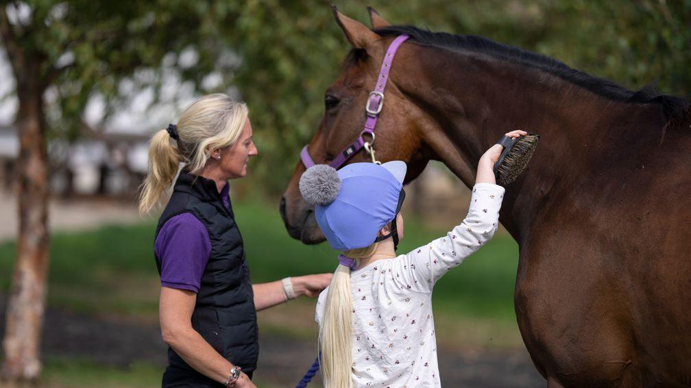 Amy Vigar-Smith grooms former racehorse Mahlervous at Greatwood charity