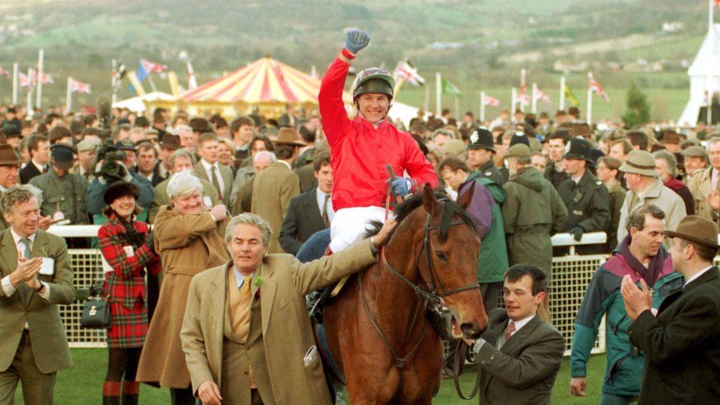 Francois Doumen leads in The Fellow and Adam Kondrat after the Marquesa captured the 1994 Cheltenham Gold Cup