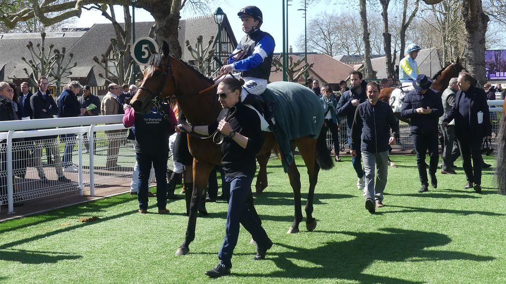 Stephane Pasquier and Good Guess return to the winners' enclosure at Deauville after the G3 Prix Djebel