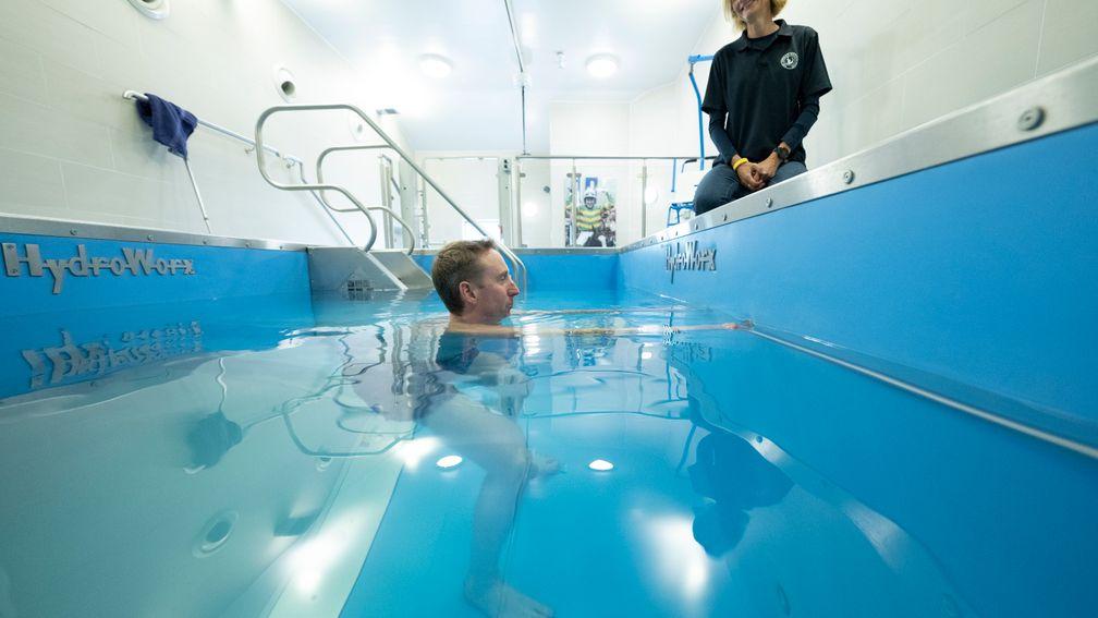 Martin Dwyer uses the hydro pool at Oaksey House, a modern-day saviour for injured riders