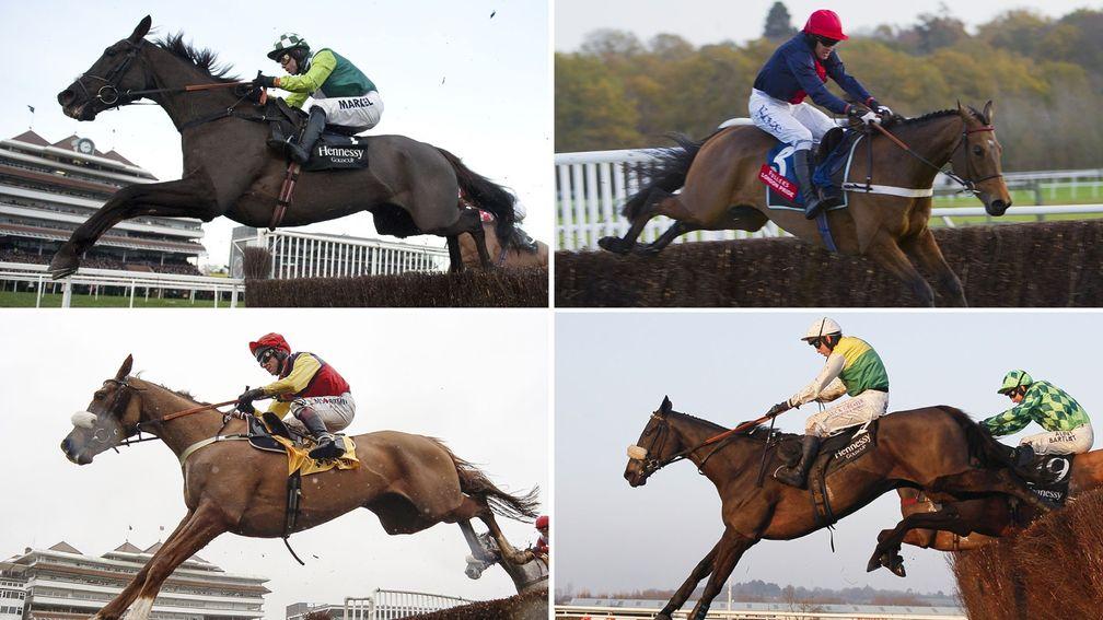 (Clockwise from top left) Newbury heroes Denman, Bobs Worth, Many Clouds and Native River would do battle in an epic Ladbrokes Trophy showdown