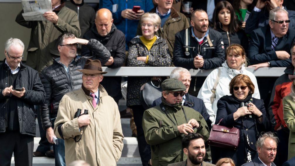 John Gosden watches the Oaks Trial with Mark Johnston at Lingfield on Saturday