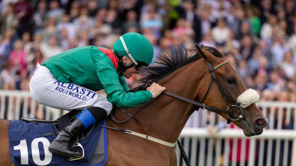 Tahiyra and Chris Hayes wins the 7f fillies maiden. Galway Festival.Photo: Patrick McCann/Racing Post26.07.2022