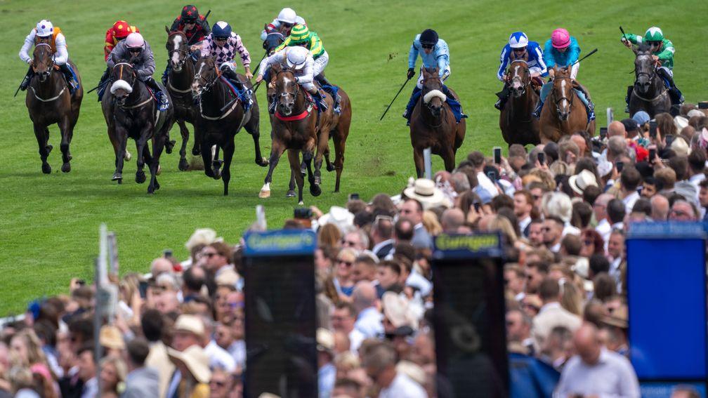 Many A Star (second right) wins the 12-runner Stewards' Sprint at Goodwood