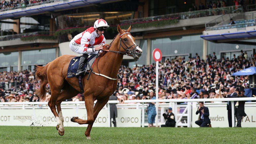 ASCOT, ENGLAND - JUNE 18: Holloway Boy ridden by Daniel Tudhope wins The Chesham Stakes during Royal Ascot 2022 at Ascot Racecourse on June 18, 2022 in Ascot, England. (Photo by Ryan Pierse/Getty Images)