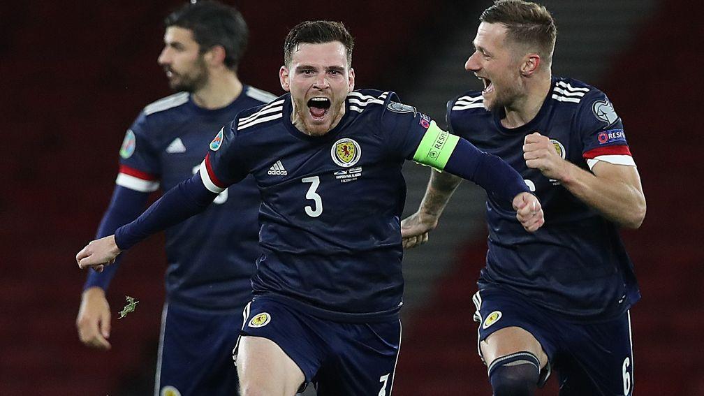 Andy Robertson celebrates Scotland's qualification