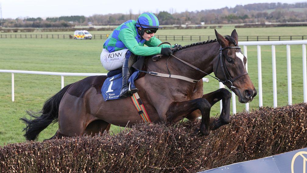 Appreciate It ridden by Paul Townend jumping the last fence to win The Rathmore Stud Irish EBF Novice Chase at Naas
