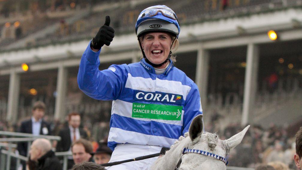 Tina Cook after winning the St Patrick's Derby at the 2012 Cheltenham Festival on Pascha Bere