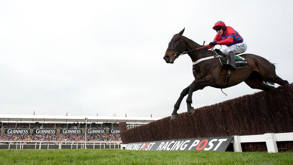 Sprinter Sacre (Barry Geraghty) jumps the last and wins the Racing Post Arkle13.3.12 Pic:Edward Whitaker