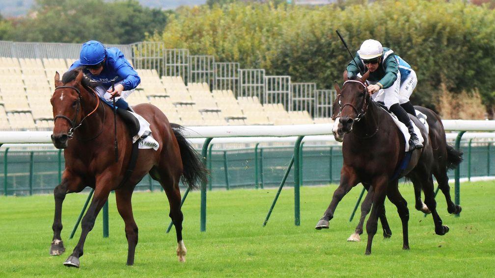 Ghaiyyath (William Buick) makes a belated winning seasonal reappearance at Longchamp