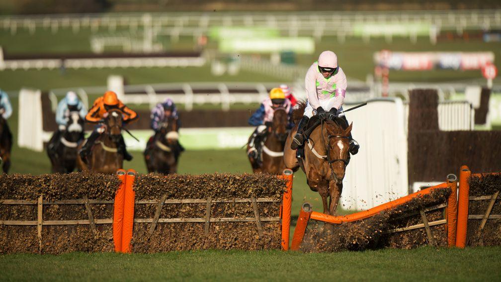 Dramatic moment: Annie Power hits the nal hurdle before her infamous fall in the 2015 OLBG Mares’ Hurdle at Cheltenham
