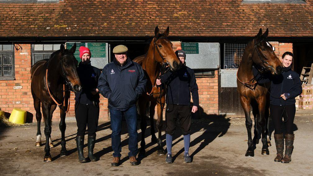 Paul Nicholls with King George hopes Frodon (left), Bravemansgame (centre) and Hitman at Ditcheat on Thursday