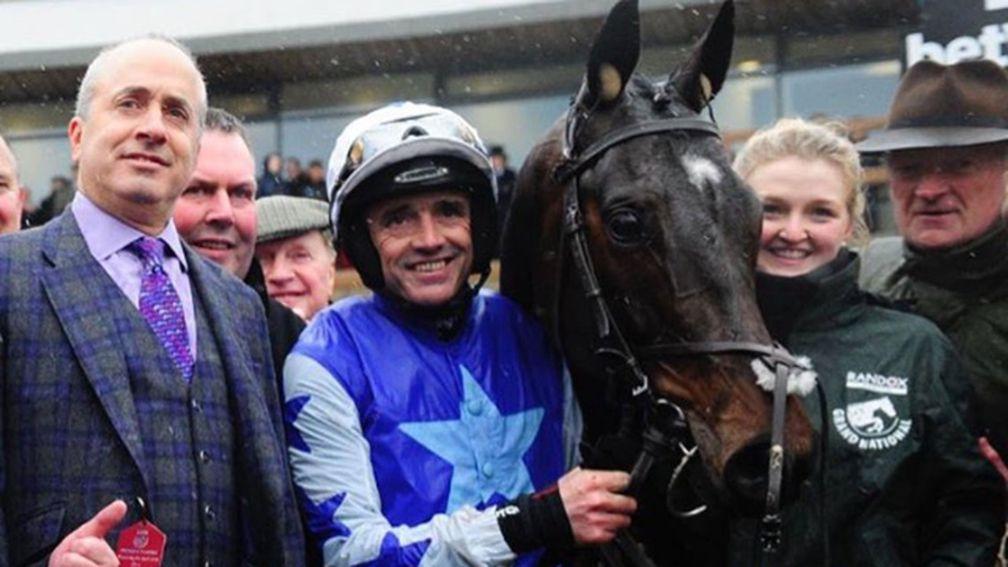 Brett Graham (left) pictured with Kemboy, Ruby Walsh and Willie Mullins after Grade 1 success at Aintree in April