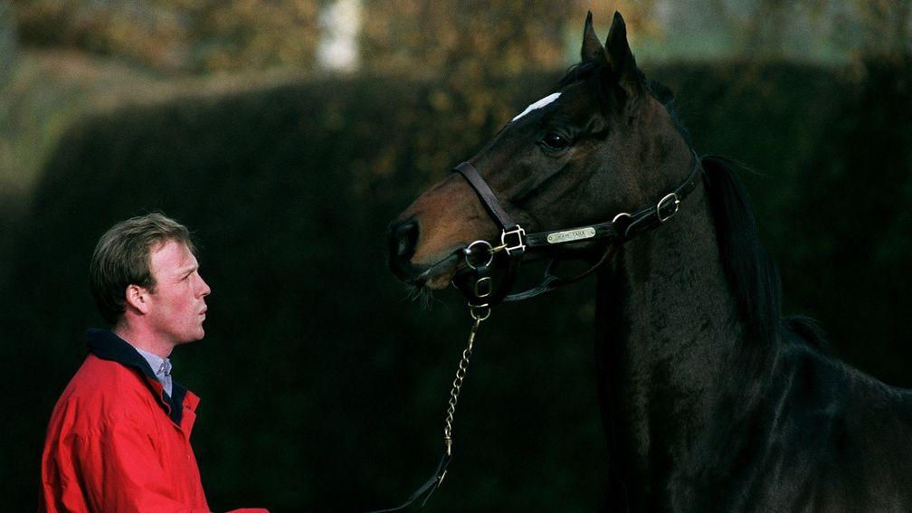 Simon Sweeting and Kayf Tara shortly after the dual Gold Cup winner's arrival at Overbury Stud in November 2000