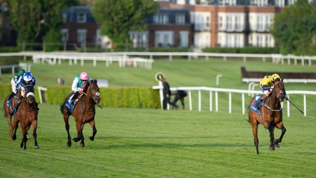 Euchen Glen (right) draws clears of his rivals to win the Brigadier Gerard Stakes