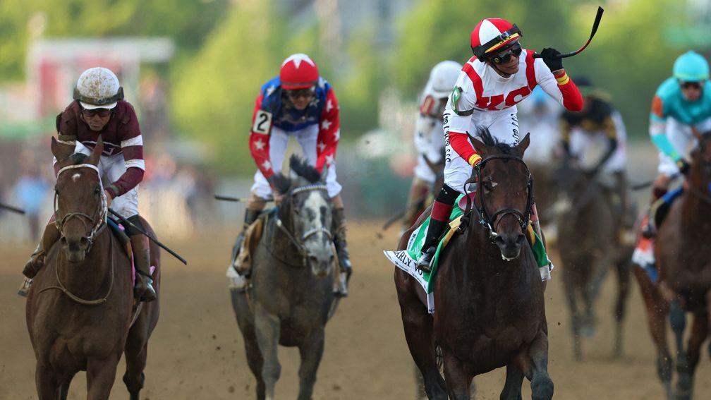 Early Voting winning the Preakness Stakes in May