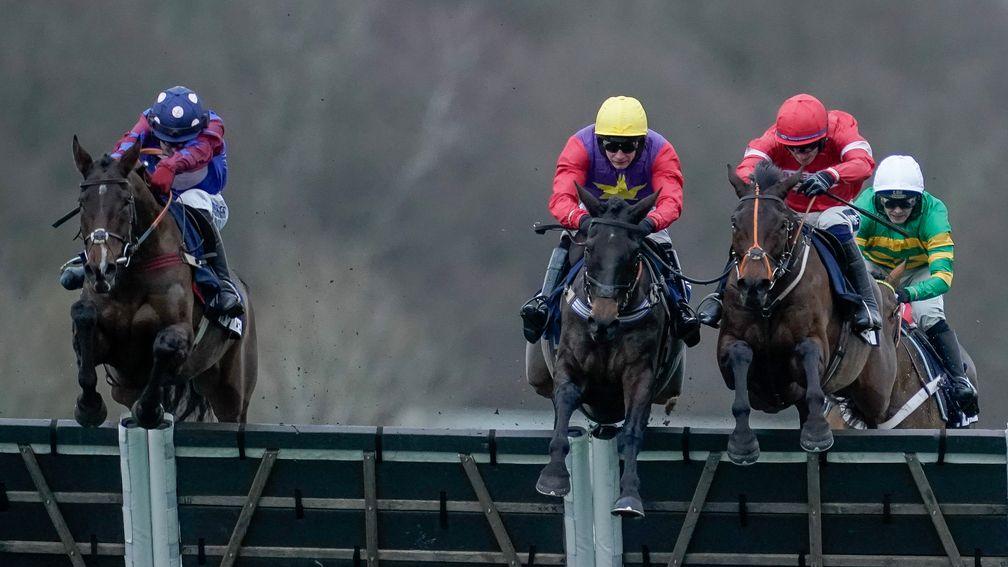 Crambo (right) takes on Dashel Drasher (centre) and Paisley Park (left) once more in the Stayers' Hurdle