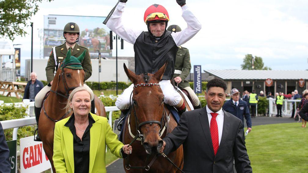 Homeless Songs is led in by Eva-Maria Bucher Haefner after victory in the 2022 Irish 1,000 Guineas








