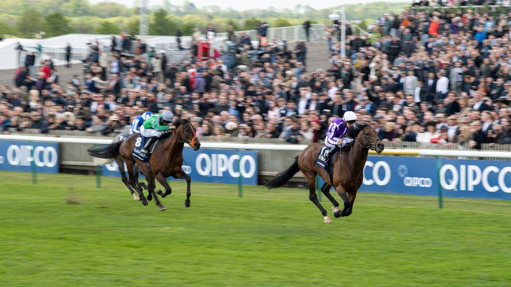 Magna Grecia and Donnacha O'Brien are clear on the stands' clear, running out comfortable winners of the 2,000 Guineas