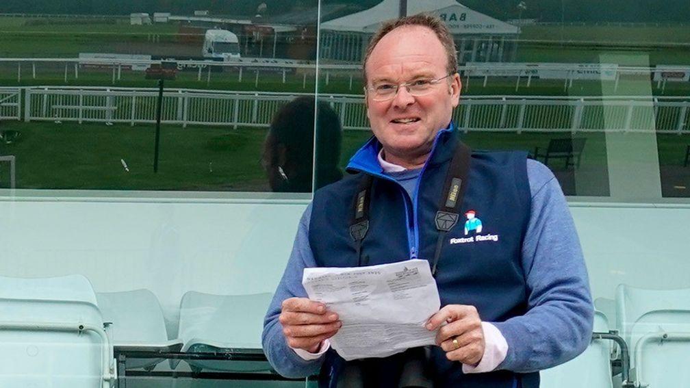 STRATFORD, ENGLAND - JULY 08: Trainer Dr Richard Newland poses at Stratford racecourse on July 08, 2020 in Stratford, England. Owners are allowed to attend if they have a runner at the meeting otherwise racing remains behind closed doors to the public due