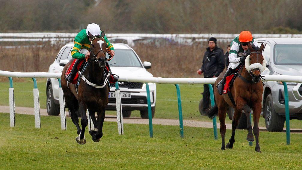 Jonbon (left) gets the better of sole rival Calico in the Kingmaker Novices' Chase