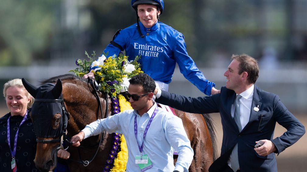 Master Of The Seas (William Buick) with Charlie Appleby after winning the Breeders' Cup Mile