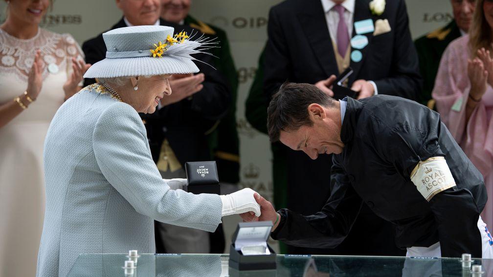 He bows to nobody, except Her Majesty: Frankie Dettori in humble mood after winning the Gold Cup on Stradivarius