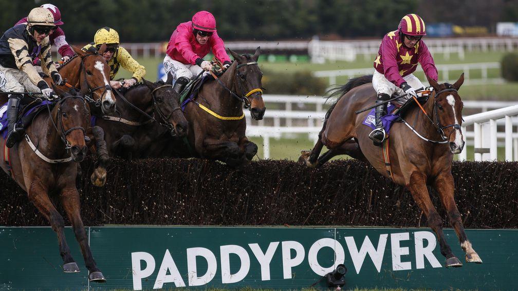 Monalee (right) jumps the last on the way to winning the Grade 1 Flogas Novice Chase