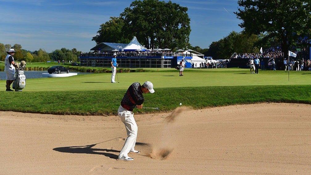 Martin Kaymer plays from a bunker at the European Open