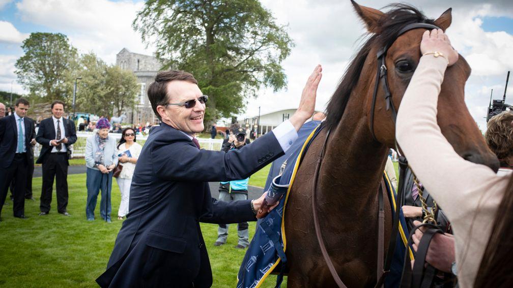 Aidan O'Brien and Hermosa after victory in the Irish 1,000 Guineas