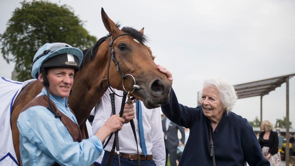 Mrs Evie Stockwell pats Fairyhland after Seamie Heffernan partnered her to success in the Cold Move EBF Marble Hill Stakes.The Curragh.Photo: Patrick McCann 26.05.2018